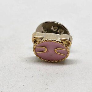 Cat Head Pink Acrylic Pin Enamel Gold Tone Trim Button Size Accent Cute